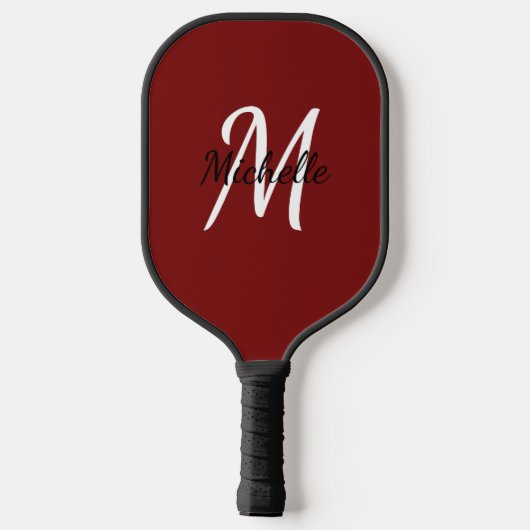 Modern Minimal Red Monogram Name & Initial Pickleball Schläger (Rückseite)
