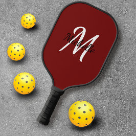 Modern Minimal Red Monogram Name & Initial Pickleball Schläger