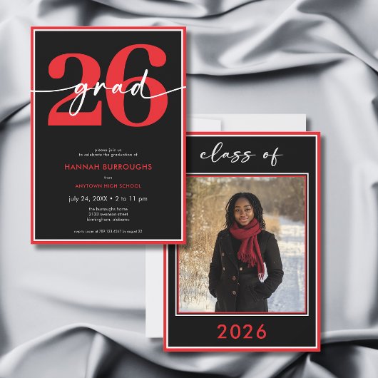 Modern Minimal Red Script Graduation Party Einladung