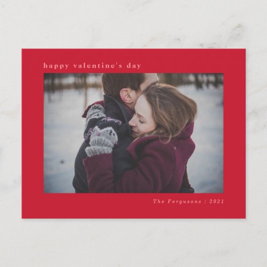 Modern Minimal Red Valentine's Day Foto Card Postkarte (Vorderseite)