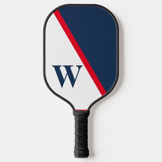 Modern Minimal Red White Blue Uni Monogram Pickleball Schläger (Vorderseite)