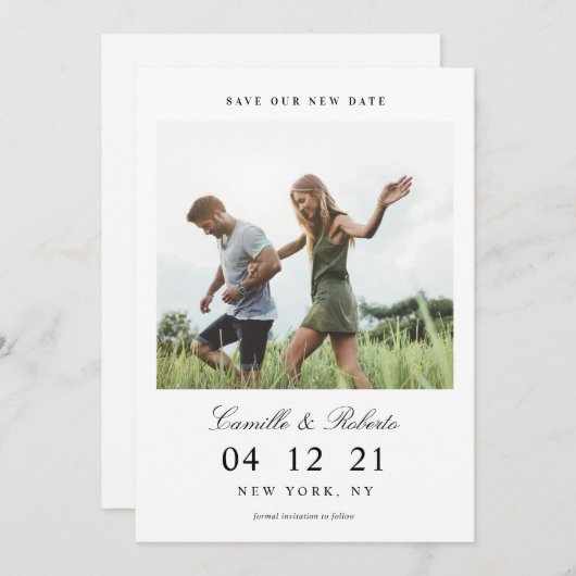 Modern & minimal Rettete unser neues Date Foto Save The Date (Vorne/Hinten)
