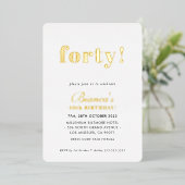 MODERN MINIMAL schlichte schick vierziges Geburtst Folieneinladung (Stehend vorne)