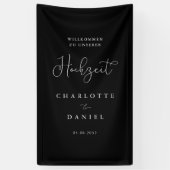 Modern, minimal, Schwarz "Willkommen" Hochzeit Banner (Vertikal)