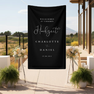 Modern, minimal, Schwarz "Willkommen" Hochzeit Banner