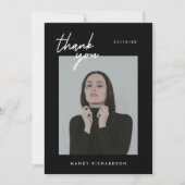 Modern Minimal Script 2-Photo Graduation Party Dankeskarte (Vorderseite)