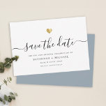 Modern Minimal Script Gold Vow Renewal Dusty Blue Save The Date<br><div class="desc">Diese elegante Save the Date-Karte für Ihre Geliebtenserneuerung glänzt mit Einfachheit. Moderne Typografie,  prächtige Kalligraphie und Akzentuierung durch ein zartes Herz (bedrucktes) Gold. Auf der Rückseite ist Platz für alle anderen Details,  wie zum Beispiel eine Hochzeitsstätte url. Das ist die staubblaue Version.</div>