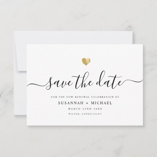 Modern Minimal Script Gold Vow Renewal Dusty Blue Save The Date (Vorderseite)