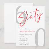Modern Minimal Script Sixty 60th Birthday Party Einladung (Vorne/Hinten)