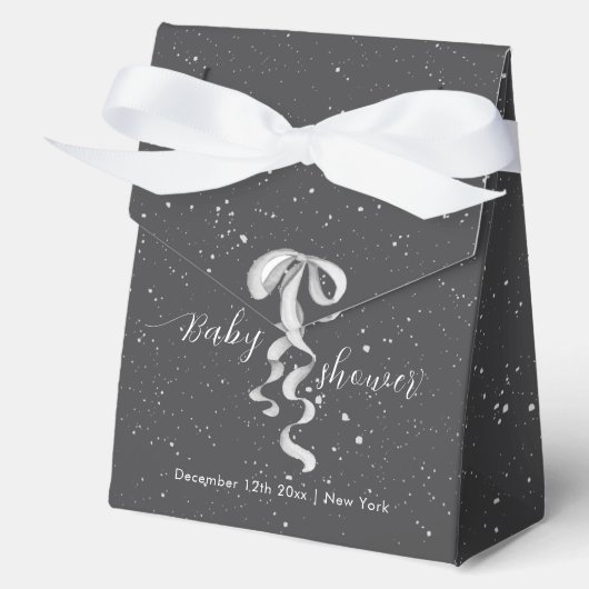 Modern Minimal Silver Bow Winter Snow Baby Shower  Geschenkschachtel (Vorderseite)