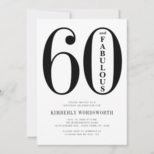 Modern Minimal Sixty and Fabulous 60th Birthday  Einladung (Vorderseite)