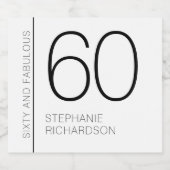Modern Minimal Sixty and Fabulous 60th Birthday Schaumweinetikett (Einzelnes Label)