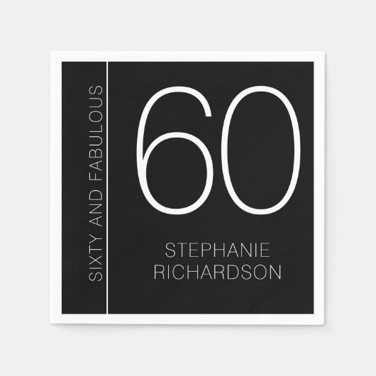 Modern Minimal Sixty and Fabulous 60th Birthday Serviette (Vorderseite)