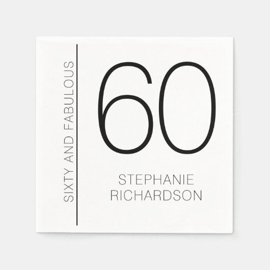 Modern Minimal Sixty and Fabulous 60th Birthday Serviette (Vorderseite)