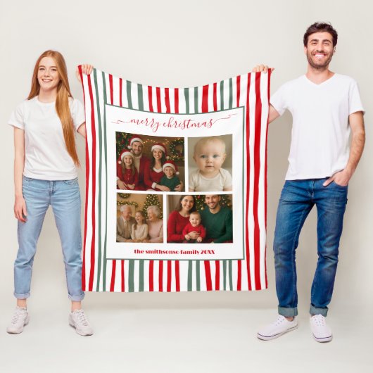 Modern Minimal Stripe family Photo red Christmas Fleecedecke (Beispiel)