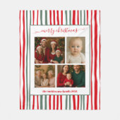 Modern Minimal Stripe family Photo red Christmas Fleecedecke (Vorderseite)