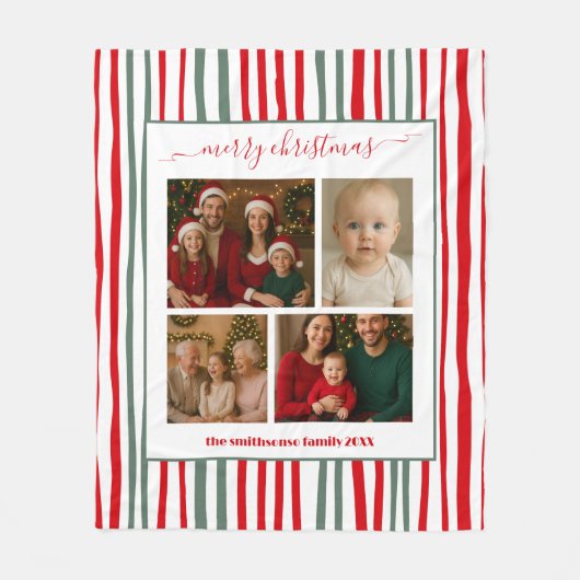 Modern Minimal Stripe family Photo red Christmas Fleecedecke (Vorderseite)