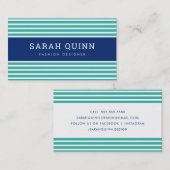 MODERN MINIMAL STRIPE Jade grüne Marine blau weiß Visitenkarte (Vorne/Hinten)