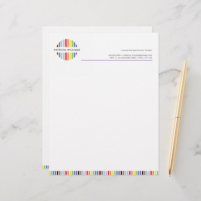 MODERN MINIMAL stripe logo rainbow pride LGBTQ Briefbogen (Vorderseite/Rückseite Beispiel)