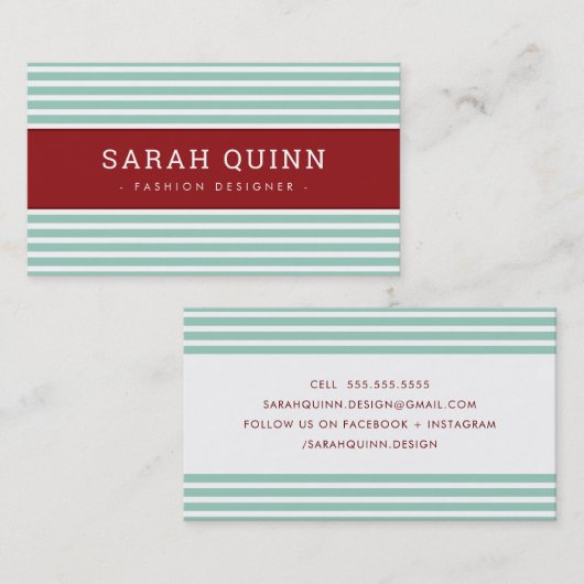 MODERN MINIMAL STRIPE Minzmaroon rot Visitenkarte (Vorne/Hinten)