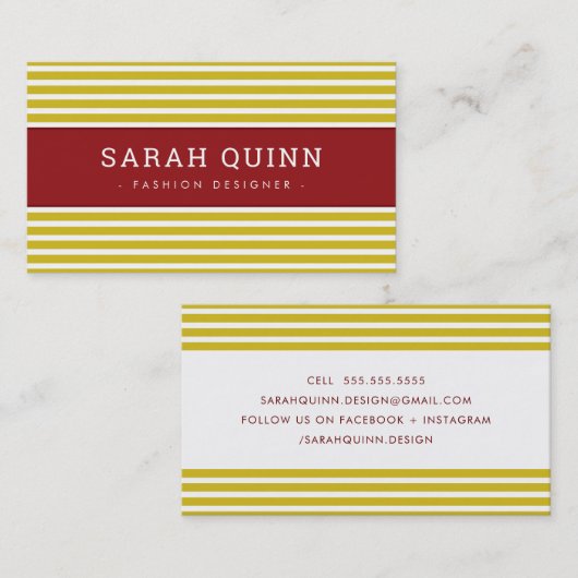 MODERN MINIMAL STRIPE Senf Rot Visitenkarte (Vorne/Hinten)