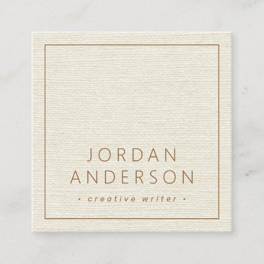 Modern minimal thin borders cream linen look quadratische visitenkarte (Vorderseite)
