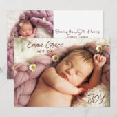 Modern Minimal Two Photo Birth Announcement Ankündigung (Vorne/Hinten)