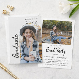 Modern Minimal Two Photo Graduation Party Einladung