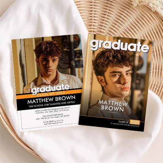 Modern Minimal Two Photo Graduation Party Einladung