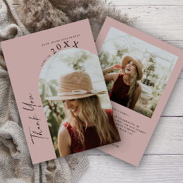 Modern Minimal Two Photo Handwritten Graduation  Dankeskarte