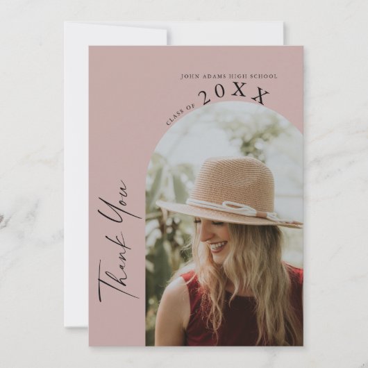 Modern Minimal Two Photo Handwritten Graduation Dankeskarte (Vorderseite)