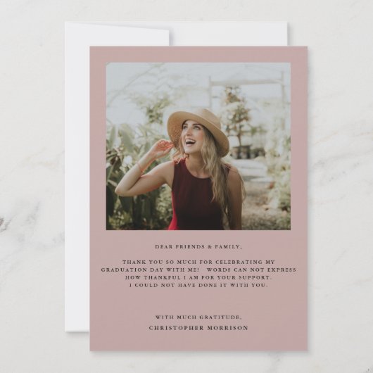 Modern Minimal Two Photo Handwritten Graduation Dankeskarte (Rückseite)