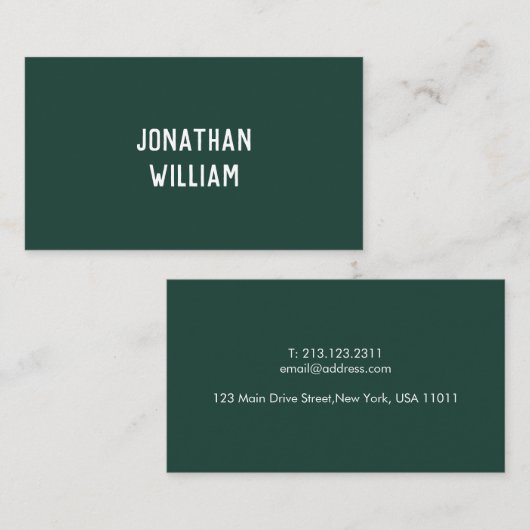 Modern Minimal Typografie Emerald Grünbuch Visitenkarte (Vorne/Hinten)