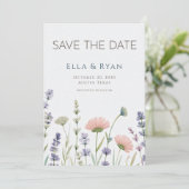 Modern Minimal Watercolor Wildflowers Wedding Save The Date (Stehend Vorderseite)