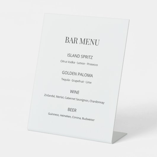 Modern Minimal Wedding Bar Menu Sign Sockelschild (Vorderseite)