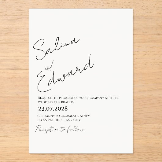Modern Minimal Wedding Invitation Acryleinladungen (Vorderseite)