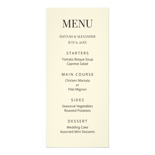 Modern Minimal Wedding Menu Werbekarte (Vorne)
