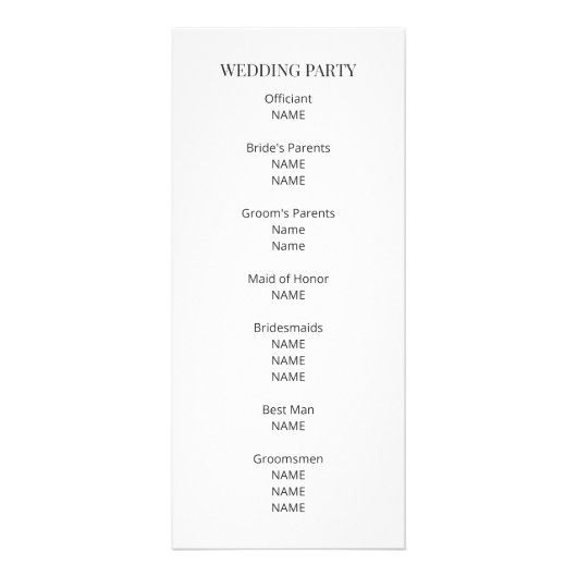 Modern Minimal Wedding Program Werbekarte (Hinten)