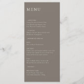 Modern Minimal Wedding Reception Menu Taupe Menükarte (Vorderseite)