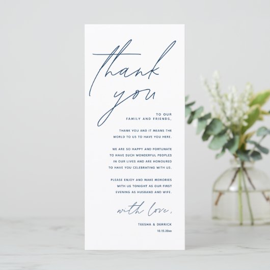 Modern Minimal Wedding Reception Thank You Card Programm (Stehend Vorderseite)