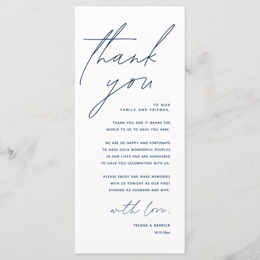 Modern Minimal Wedding Reception Thank You Card Programm (Vorderseite)