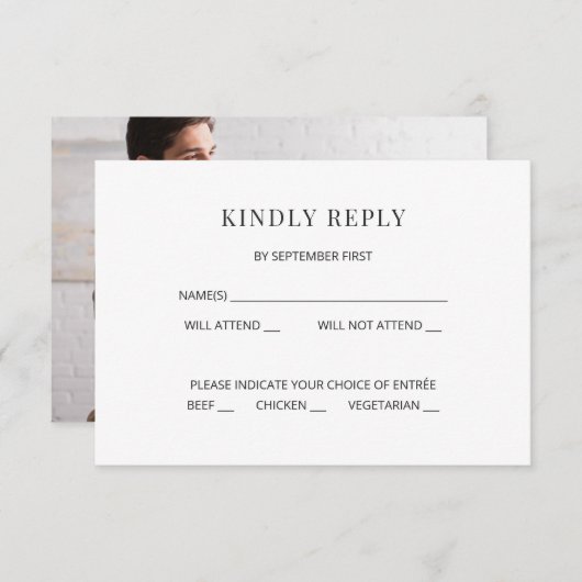 Modern Minimal Wedding RSVP Card Photo on Back Einladung (Vorne/Hinten)