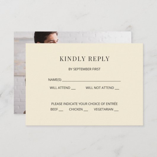 Modern Minimal Wedding RSVP Card Photo on Back Einladung (Vorne/Hinten)
