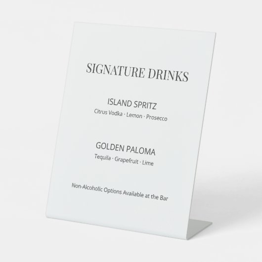 Modern Minimal Wedding Signature Drinks Sign Sockelschild (Vorderseite)