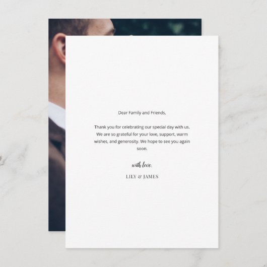 Modern Minimal Wedding Thank You Card with Photo Dankeskarte (Vorne/Hinten)