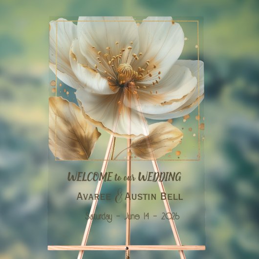 Modern Minimal White and Gold Poppy Acrylic Sign Acrylschild (Neutral)