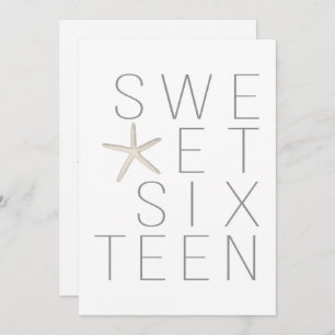 Modern Minimal White Gray Beach Sweet 16 Party Einladung