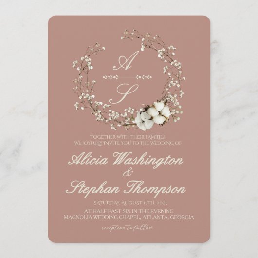 Modern Minimal Winter Floral Wedding Einladung (Vorderseite)