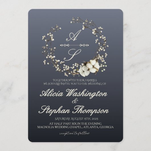 Modern Minimal Winter Floral Wedding Einladung (Vorderseite)