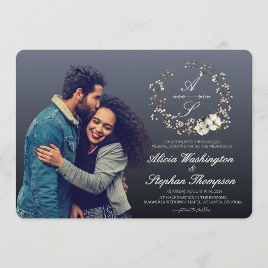 Modern Minimal Winter Floral Wedding Einladung (Vorderseite)